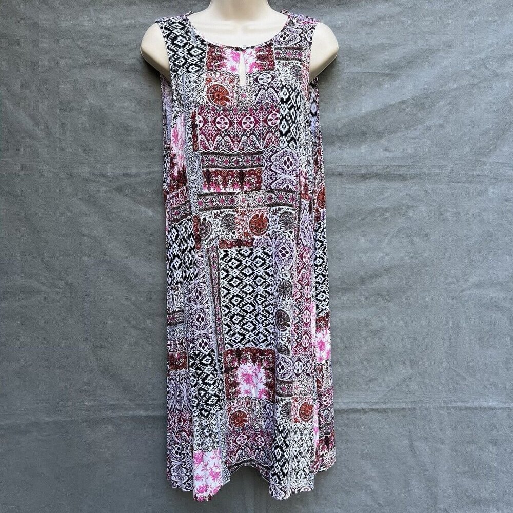J. Jill Patchwork Dress Keyhole Neckline Sleeveless Sz M Boho
